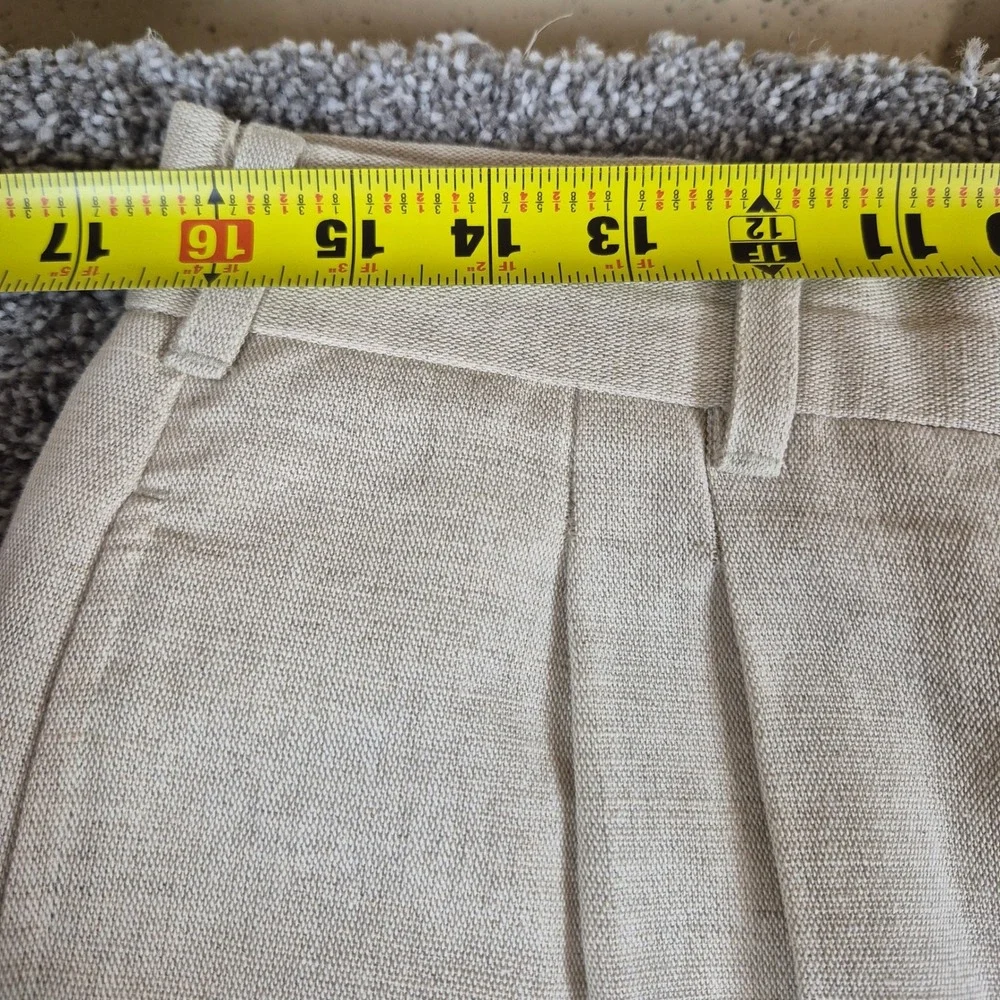 Vintage J Peterman Company Dress Pants Mens 34 Beige Linen Cotton Pleated Cuffed
